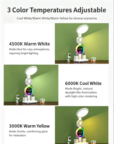 Lampada da scrivania per studio, protezione per gli occhi, ideale per i compiti a casa, con spina, a doppio uso, per lettura e comodino, a LED dimmerabile._voghion.com